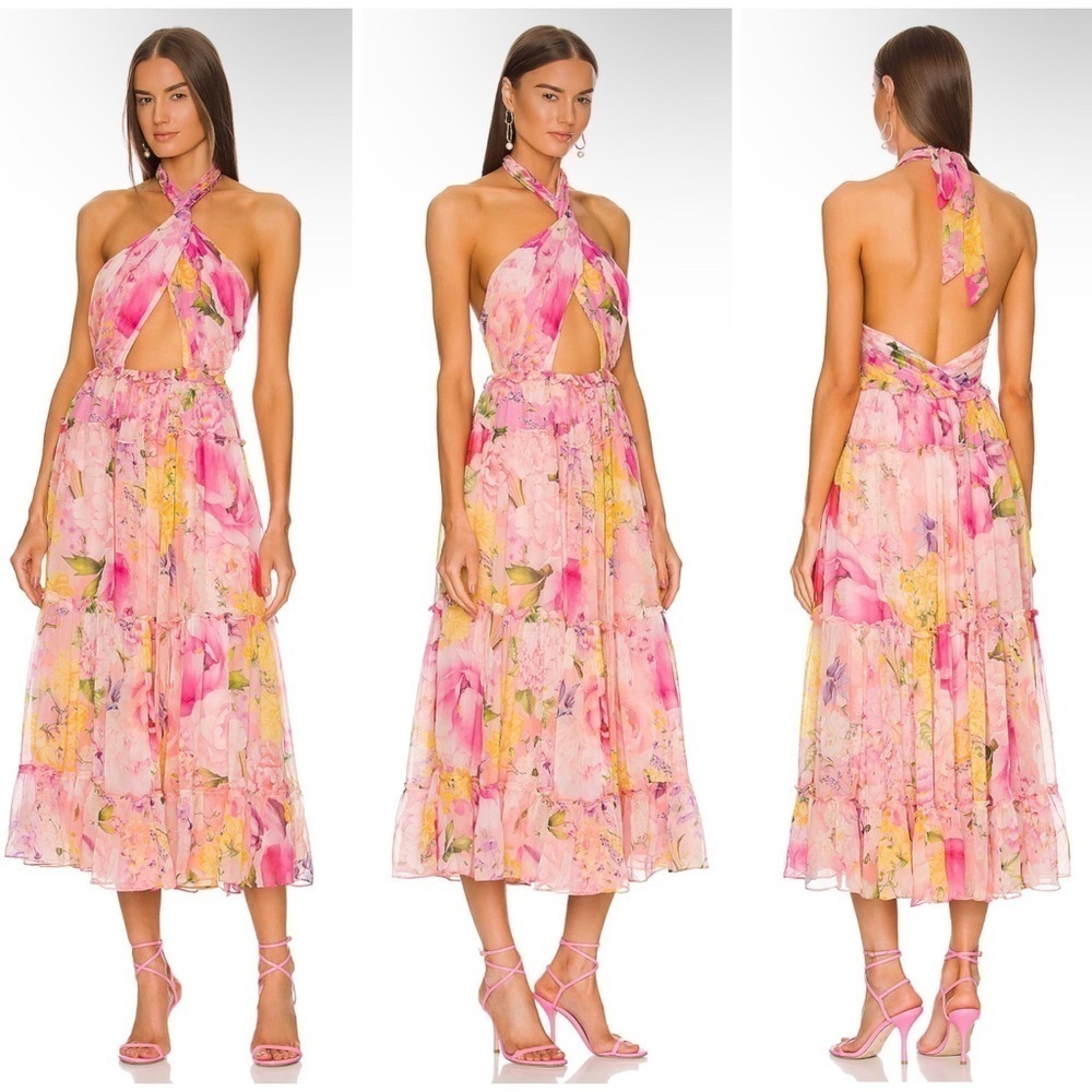 ROCOCO SAND Midi Dress in Pink & Peach Size M